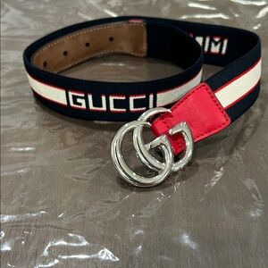 Gucci Black and Red Belt with Silver GG Buckle